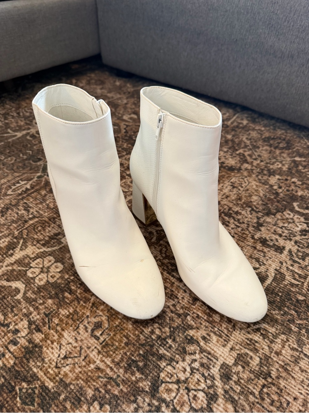 White Women's Ankle Boots with Block Heel